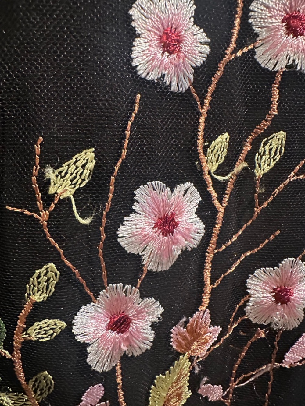 Caroline Rose Garden Walk Embroidered Tunic, sheer 3/4 sleeves black multi-color - Picture 11 of 16